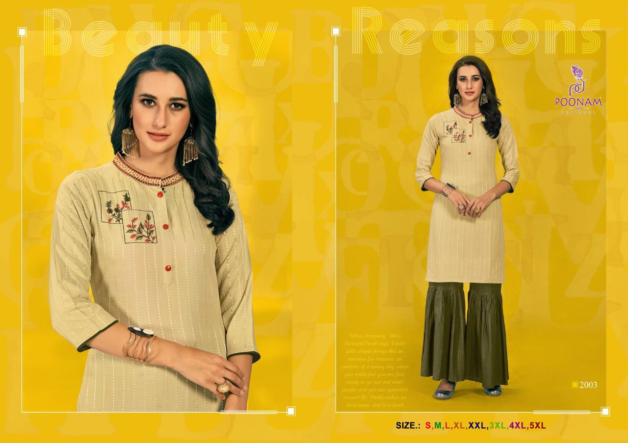 Poonam Designer Sharara House Designer Party Wear Embroidered Kurti With Sharara Collection and Wholesale Price